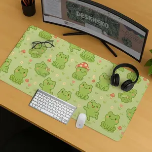 [SALE UP TO 50% + FREE SHIP] Cute Kawaii Frog Desk Mat, XXL Aesthetic Mousepad Gaming, Large Non Slip Extended Deskmat, Pastel Green keyboard Mouse Pad, Gift for Student