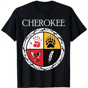 Cherokee Tribe Native American Medicine Wheel T-Shirt, 100% Cotton, Holiday Gift, Jumpsuit, Men's, Women's, Dad, Family, Mom, Friend Wheel T-Shirt, 200g, Round Neck Black, Sizes S-XXXL Men's T-Shirts Fun Shirts Comfort Wear Cotton Menswear Classic Cotton
