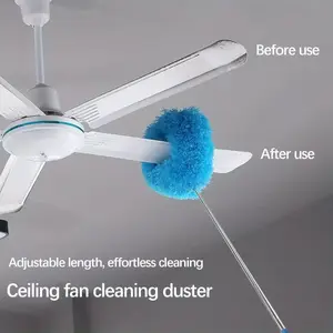 Ceiling Fan Cleaner, Fan Blade Duster, Household Dusting Tool - Blue Microfiber Duster with Extendable Telescopic Handle for Summer and Autumn Cleaning. Lightweight, Reusable, Suitable for High Ceiling Fans, Light Fixtures, and Fan Light Cleaning.