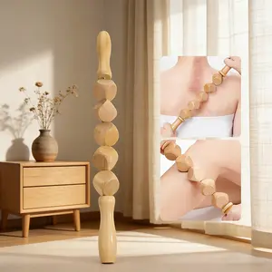 1PC Wooden Five-Dice Massage Roller Stick, Full-Body Universal Massager Handle, Relaxing Muscle Therapy Tool, Body Care, Ideal for Home Use
