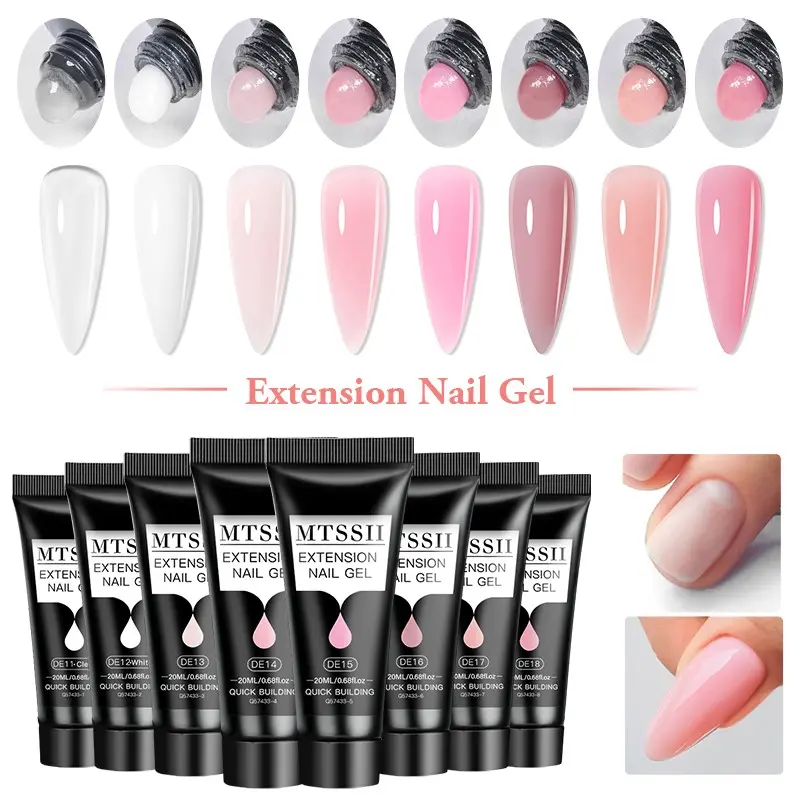 Mtssii 8pcs 20ML Poly Extension Nail Gel, Acrylic Extension Builder Gel for Manicure, Hybrid Varnishes, Temperature Change Crystal Nail Gel, Polygel Nail Kit, Nail Gel Art, Nail Products