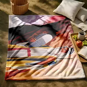 1 piece The Moment of Moses' Revelation with the Ten Commandments Tablets themed flannel blanket - Oversized comfortable flannel sofa blanket, suitable for beds and sofas, modern geometric pattern design, all-season use, digital printing, 100%