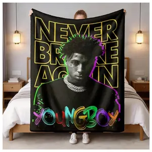youngboy Never Broke Again Neon Gradient Rapper Theme Flannel Throw Blanket, Large Size, Soft Lightweight Warm, Perfect for Bed Sofa Office Camping Travel Suitable as a gift sizes 60*80,30*40 ,40*50 50*60