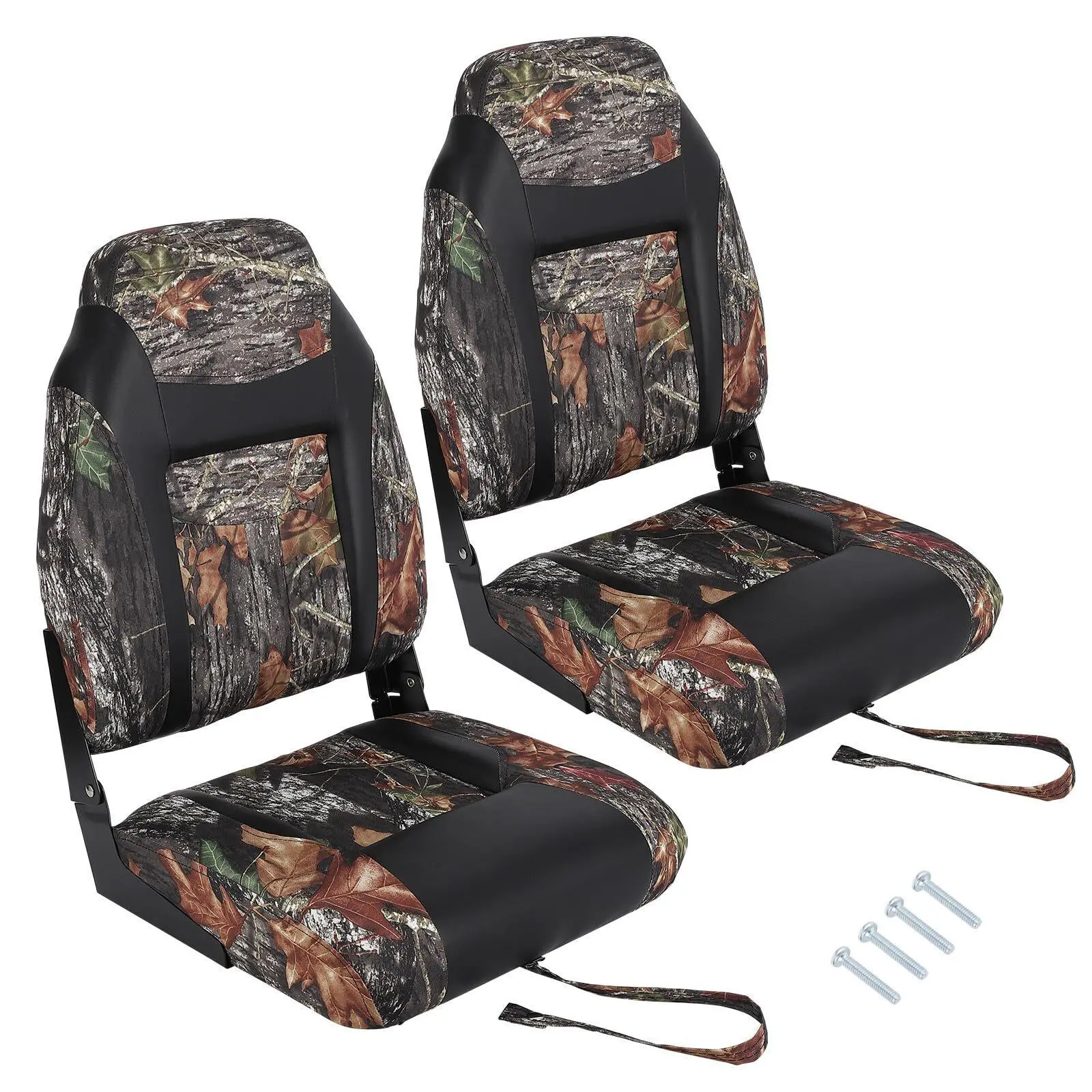 2-Pack Camouflage Boat Seats - Boating Accessories with Thick Pad, PVC Fabric, Stainless Steel Screws, Fold Down Design for Speedboat, Canoe