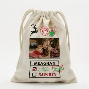 Photo Custom Naughty & Nice Christmas Drawstring Sack