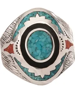 Silver Legends Women's Women'S Turquoise And Coral Southwestern Ring - R229atc