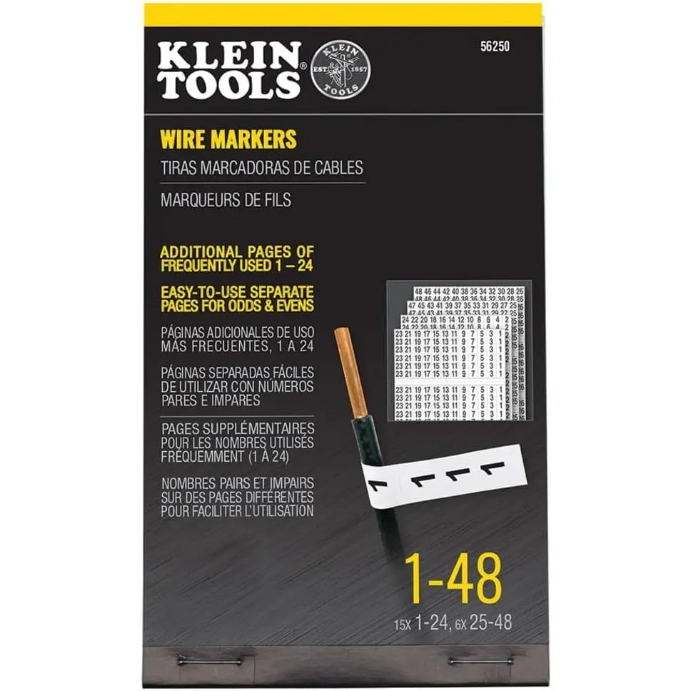 56250 Wire Marker Book for Cable Management, Electric Panel Organization Wire Label Stickers, Numbered 1-48