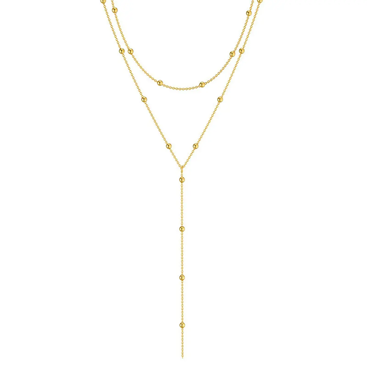 Exquisite long gold necklace, stylish lasso Y-shaped necklace, simple jewelry, women's beaded pendant necklace.