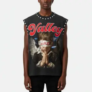Sopula Studio Men's Valley Prayer Angel Vintage Graphic Rhinestone Tank Top Tie Back Sleeveless Casual