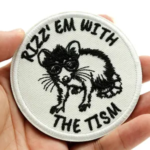 1 Count Rizz'Em with The Tism Patch, Funny Possum Hook and Loop Backing Patches, Humor Sarcastic Embroidery Appliques Long Lasting for Backpacks Hats Jeans Bags