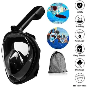 Silicone Snorkeling Mask, Anti-Fog Anti-Leak Full Face Diving Goggles, 180° Clear View Professional Snorkel Kit, Pressure Resistant Safety Breathing System