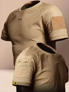 Men's Summer Tactical Outdoor Sport Round Neck Short Sleeve T-Shirt, Lightweight Breathable Quick Dry Comfort, Elastic Fabric, Plain Style