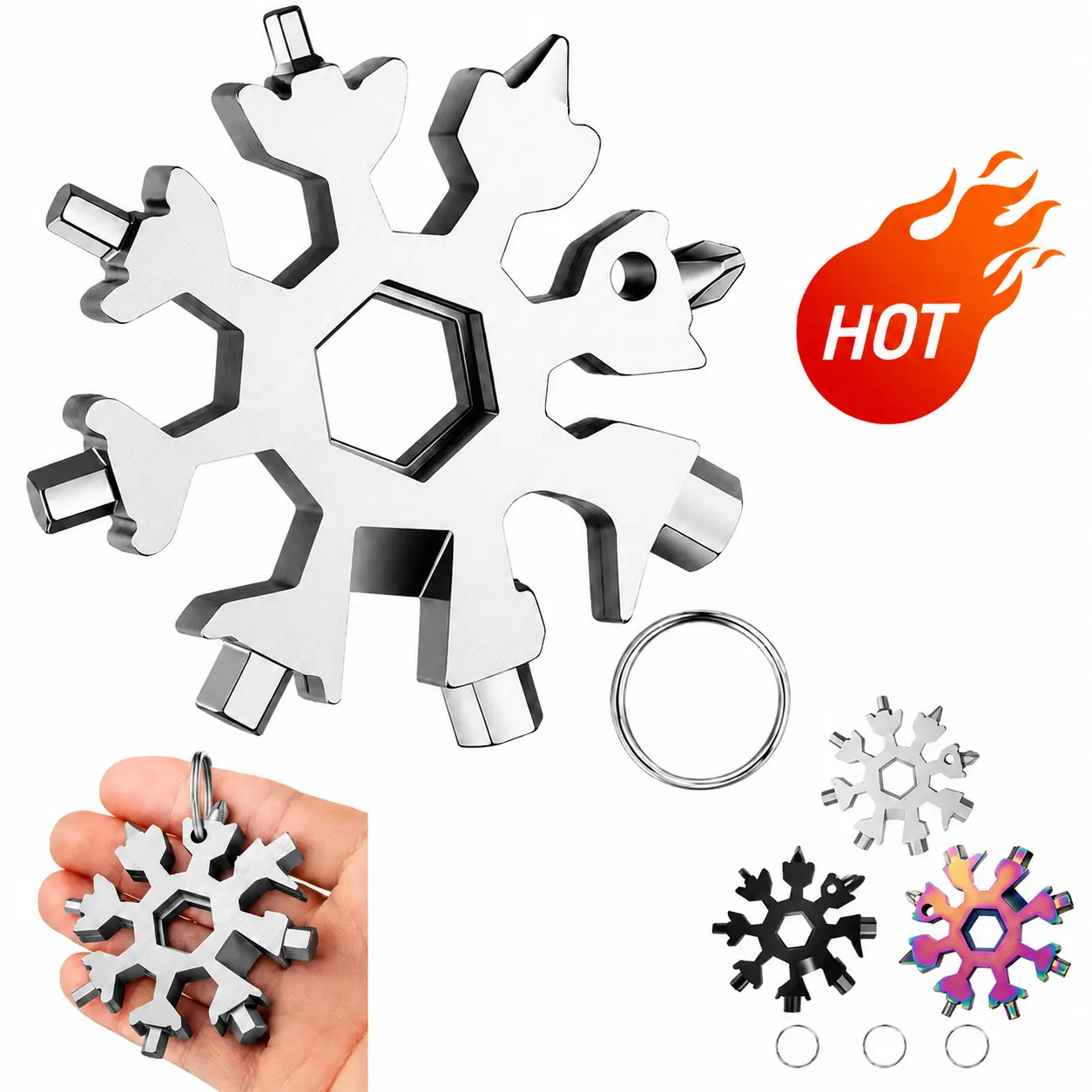 18-in-1 Snowflake Multitool, Stainless Steel Hand Tool with Bottle Opener, Flat/Phillips Screwdrivers & Wrenches, Male Birthday Gifts & Stocking Stuffers (Standard-Stainless Steel), 18-In-1 Tool