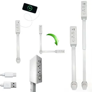 Outlet Extender Outlet electrical  Mountable Multi Plug Wall Outlet, with USB-A  USB-C & 2 AC, Extendable 22-34" Rotatable 180°  Surge Protector Power Strip,UL-certified power  cord,ideal for behind furniture in home/office