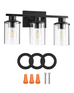 【Father's Day】VEVOR 3-Light Bathroom Light Fixtures,  , Modern Vanity Light Fixture over Mirror, Bathroom Wall Sconce Lamp with Clear Glass Shade, E26 Ceramic Socket for Bedroom Living Room Hallway (Bulb Not Included)