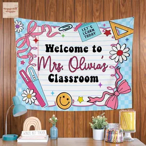 Classroom Decor, Custom Composition Notebook Welcome Teachers Name Classroom Banner, Teacher Appreciation Gifts, Custom Classroom Tapestry