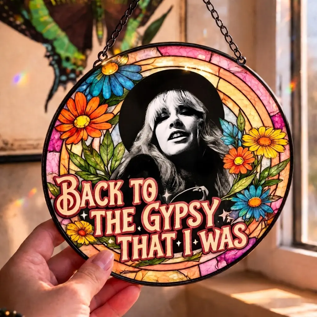 Back To The Gypsy That I Was Stained Glass Suncatcher, Stevie Nicks Suncatcher