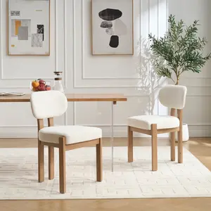Modern Farmhouse Wooden Dining Chairs Set of 2 Fabric Upholstered with Sturdy Frame Comfortable Seat for Kitchen & Dining Room Sturdy Durable Wood Legs Ergonomic Backrest 3.95" Thick Cushion Durable Design