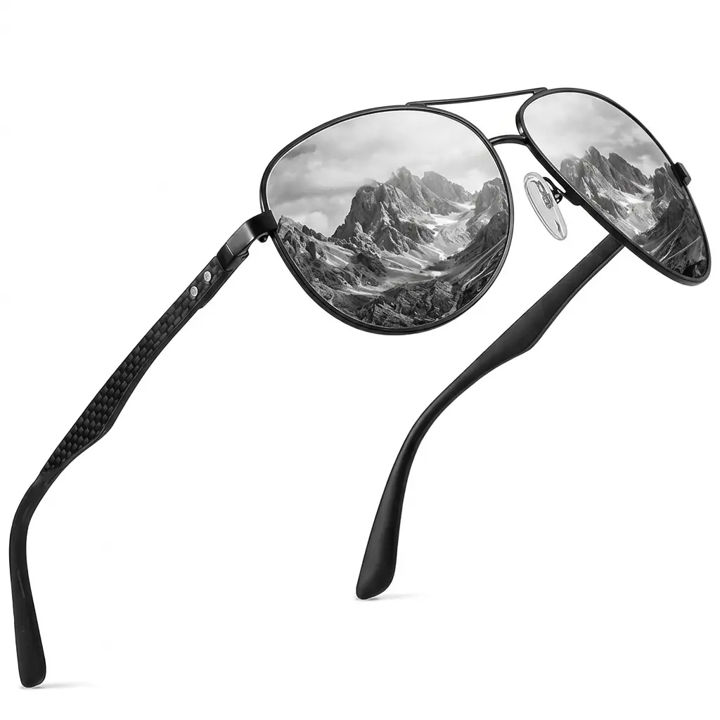 ZENOTTIC Men's Stylish Aviator Sunglasses with Carbon Fiber Temples, Polarized UV400 TAC Lens for Driving & Sports, Polarized Sports Glasses, Men's Sunglasses, Uv400 Protection, Stylish Accessories, Classic, Full Rim