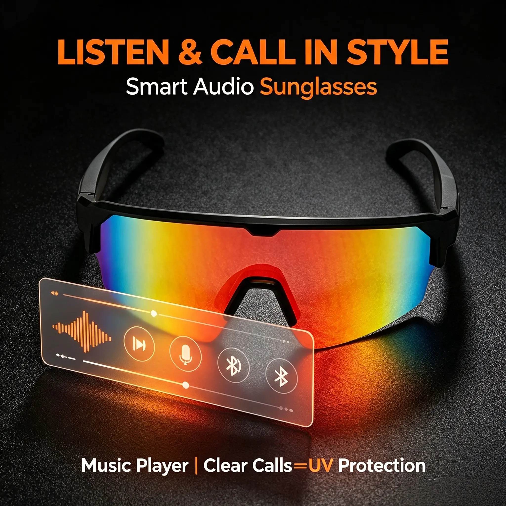 Bluetooth Smart Sunglasses, Hands-Free Calling & Music Playback, Voice Assistant Compatible, Unisex Sporty Polarized UV400 Audio Glasses for Sports: Cycling, Motorcycling, Running, Driving, Fishing, Golf, Hiking, Outdoor Fitness & Daily Commuting