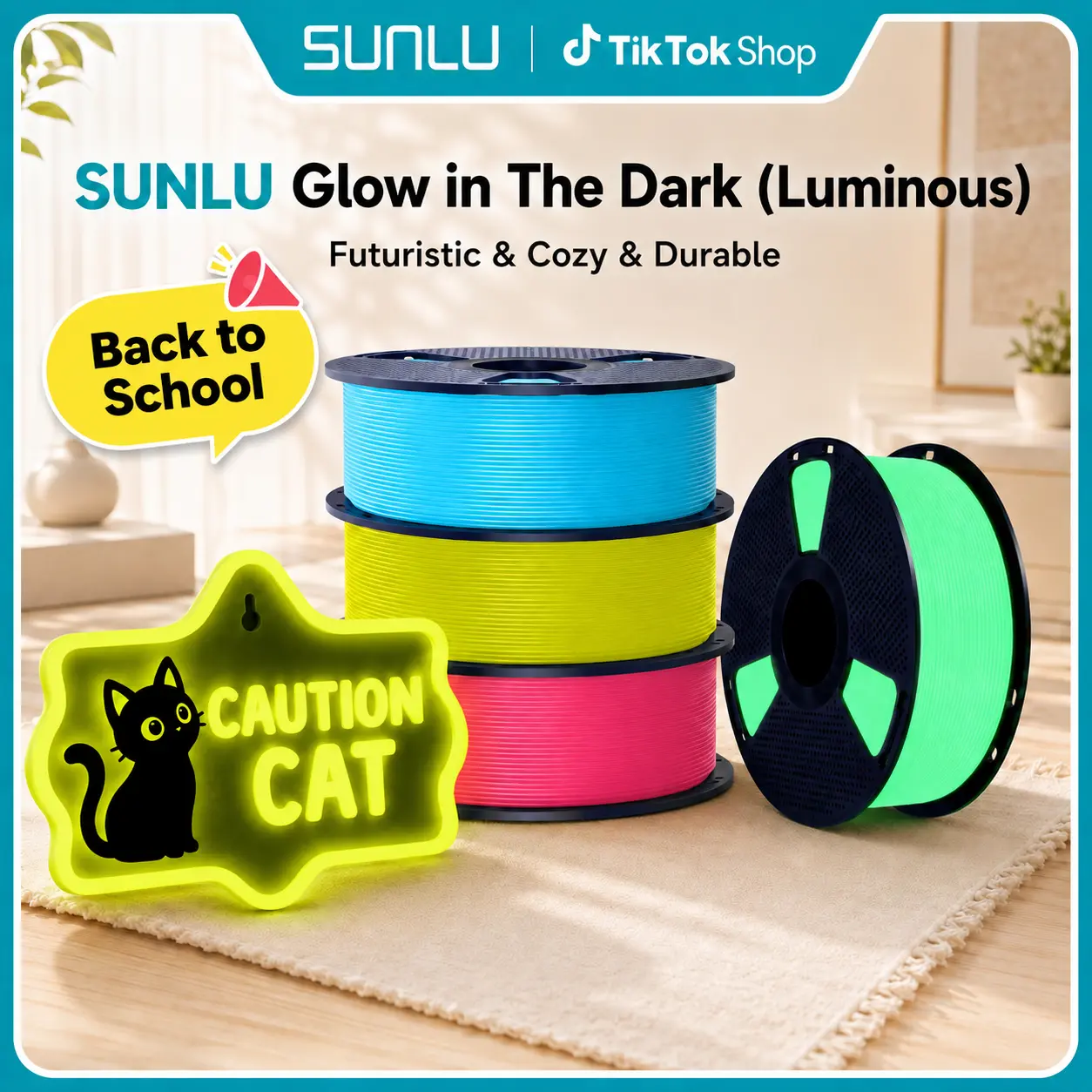 SUNLU | 1KG 3D Filament | Glow in The Dark (Luminous) 3D Printer Filament 1KG PLA，PETG | Smooth Printing High Toughness No Clogging | Beginner-friendly, Creative gifts