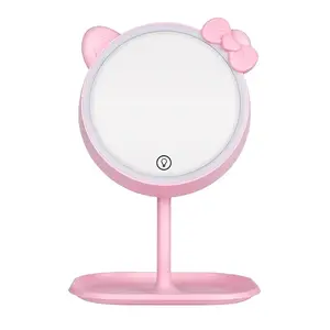 Pink Cat Makeup Mirror with Led Mirrors Standing Mirror Touch Screen Vanity Mirror Adjustable Light Desk Cosmetic Mirrors