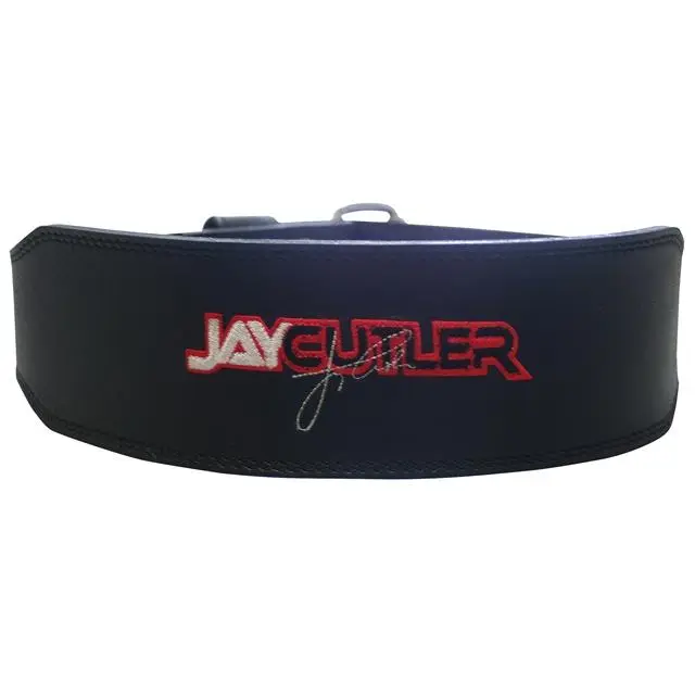Schiek Sports Jay Cutler Signature Genuine Leather Waist Belt, 4-Inch with Tapered Sides and Custom Logo Embroidered, Heavy-Duty Buckle for Bodybuilding, Size XL (40-45" Waist), Weight Training, Designed And Worn By 4-Time Mr. Olympia