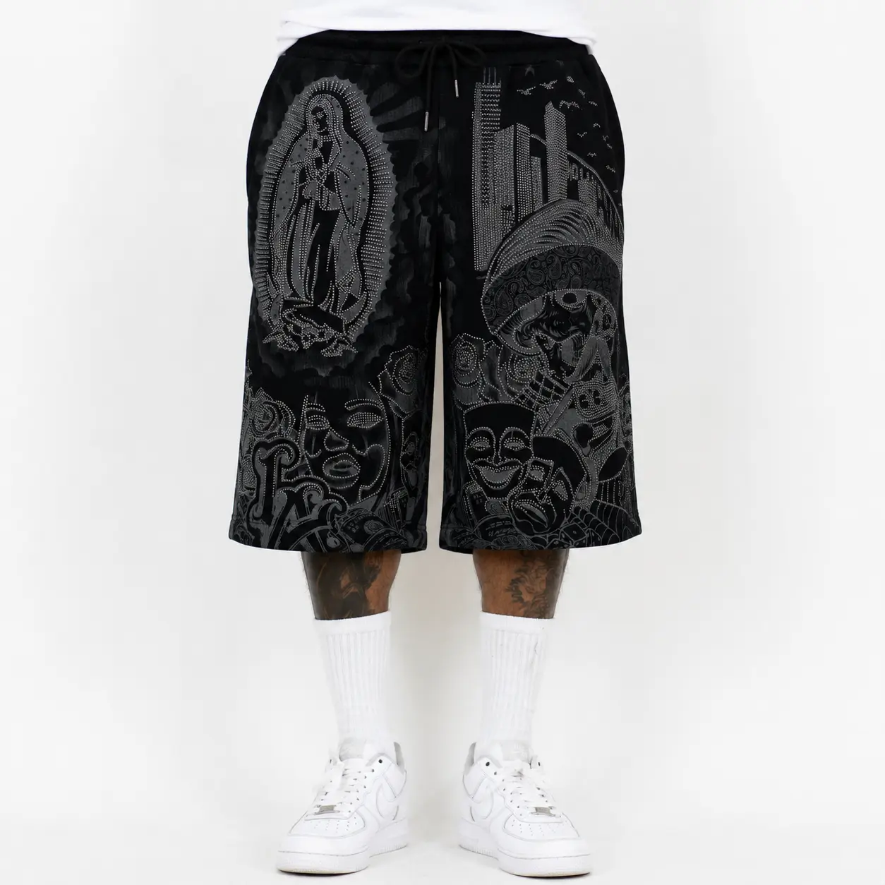 FB County Rhinestone Graffiti Baggy Fleece Shorts FB County Rhinestone Graffiti Baggy Fleece Shorts