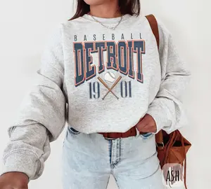 [SALE UP TO 50%] Vintage Detroit Baseball Crewneck Sweatshirt � Retro Detroit Baseball Hoodie Gear, Tigers Fan Merch Shirt, Detroit Baseball Style for Men & Women