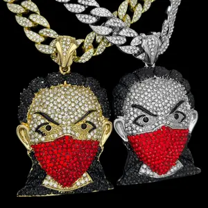 MaxBling81 Masked Goon Large Fashion Pendant with 15mm Iced Cuban Gold Statement Chain, 18-30in Adjustable Length, Unisex Hip Hop Women's & Men's Costume Jewelry Necklace