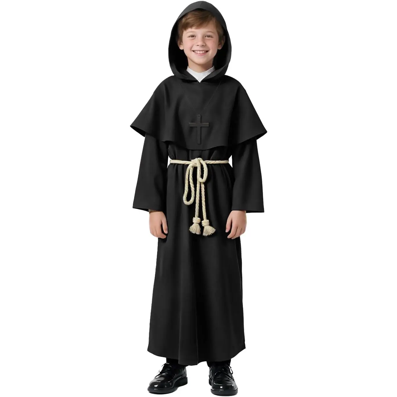 Medieval Monk Robe for Kids Renaissance Priest for Boy Halloween Cosplay Costume Cloak