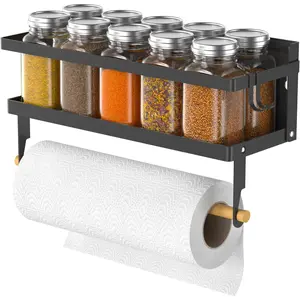 Rack  Shelf, Foldable Refrigerator   Holder, Wall Mounted Seasoning Organizer Hanging  Storage Stand with Paper Towel Holder Roll & Hooks