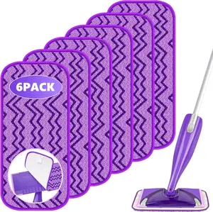 6 Pack  Mop Pads Compatible with Swiffer Wet Jet Mops, Microfiber Wet Jet Pads Refills Washable Dry Wet Mopping Cloths for Swiffer WetJet 12" Mop  Purpose Hardwood Floor Cleaning, Purple