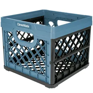 212 MAIN 25L Collapsible Plastic Milk Crate Storage Bin, Folding Stacking Durable Storage Solution for Commercial, School Furniture Needs, Collapsible Plastic Storage