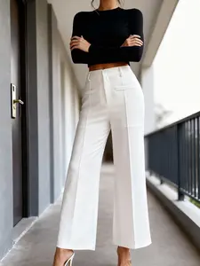 A pair of women's solid-color high-waisted wide-leg tailored trousers, suitable for autumn and winter, and ideal for vacations, commutes and daily wear