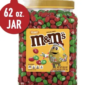 M&M'S Christmas Peanut Milk Chocolate Candy 62 oz Jar Perfect for Festive Snacking