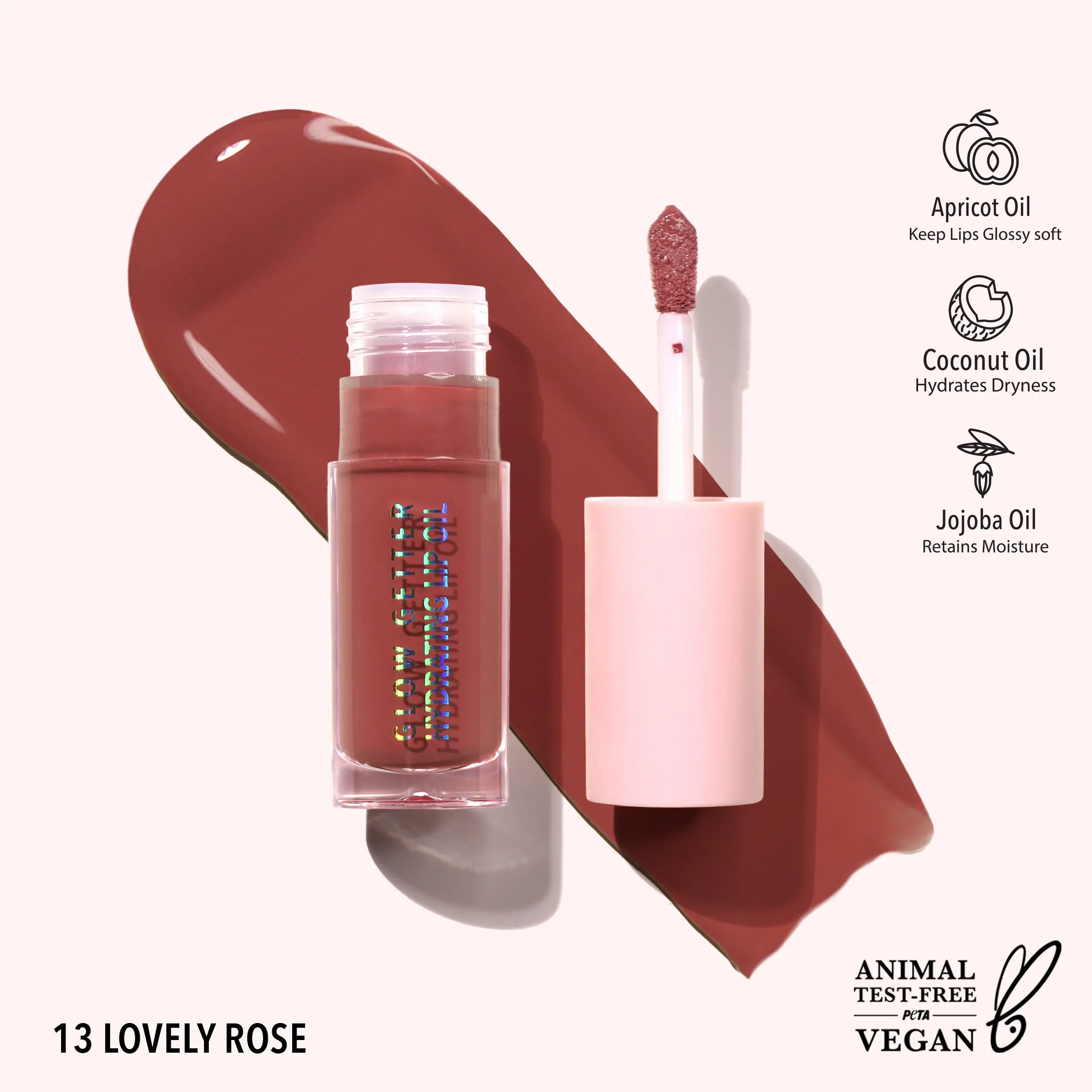 MOIRA | Glow Getter Hydrating Lip Oil (013, Lovely Rose) | Moisturizing Shine Lip Oil