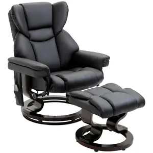 HOMCOM Massage Recliner Chair with Ottoman Footrest, 10 Vibration Points, 360° Swivel Reclining Chair, Faux Leather Living Room Chair with Side Pocket and Remote Control, Brown