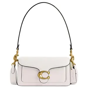 COACH Tabby 20 Logo Turn-Lock Pebbled Leather Crossbody Shoulder Bag For Women In Chalk White