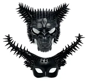 Steampunk Couples Masquerade Masks, Men Women Devil Demon Goat Horn Costume Halloween Party Mask
