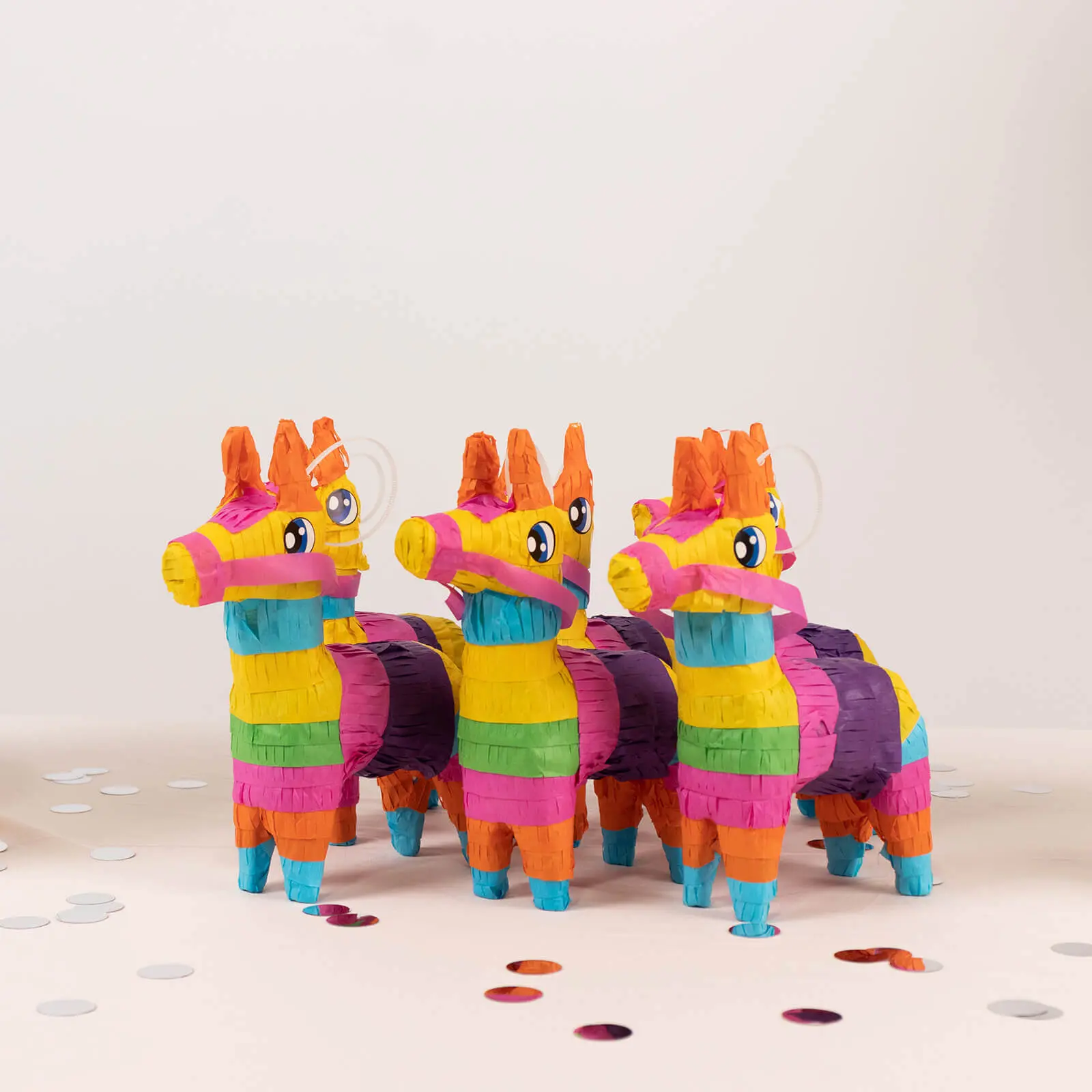 3-Pack Donkey-Shaped Multicoloured Paper Fiesta Pinata Table Centerpieces, Mexican Theme for Carnivals Festivals Supplies, 5.5"x7.5" Kids' Party Decor, Festival Party Supplies