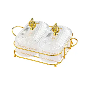 Set of 2 Clear Dried Fruit Plate Divided Serving Platter Candy Nuts Dish Appetizer Serving Tray for Party Wedding Ornament Removable Nut Serving Platter Snack Box with Rack and Lid Transparent lid container Plastic Storage Containers