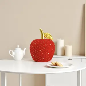 Beaded Red Apple Statue Luxury Desktop Ornament Modern Home Decor Figurine Aesthetic Room Decor and Housewarming Gift