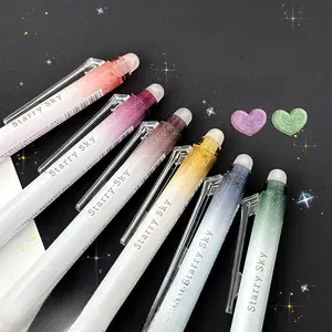 Retractable Glitter Erasable Gel Pen (6 Counts), 0.7mm Fine Point Colorful Aesthetic Pen for Journaling, School and Office Supplies