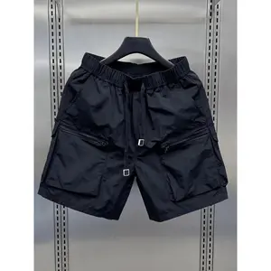 Grid Wardrobe Lightweight 160g/m² Polyamide  Japanese Retro Cargo Shorts - Men's Casual Loose Fit, Mid Waist, Multi-Pocket, Solid Color - for Hiking & Outdoor Activities