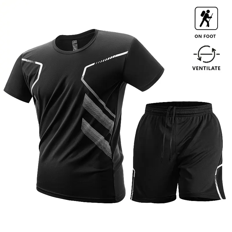 Men's quick-drying sports suit, summer fitness short-sleeved shorts two-piece set, running training breathable sportswear