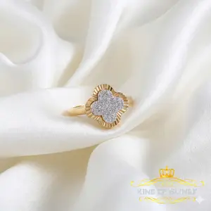King of Bling's 1.50ct VVS D Silver Yellow Moissanite Clover Shape Ring 925 Silver White Ring Size 8 for Men's/Women's