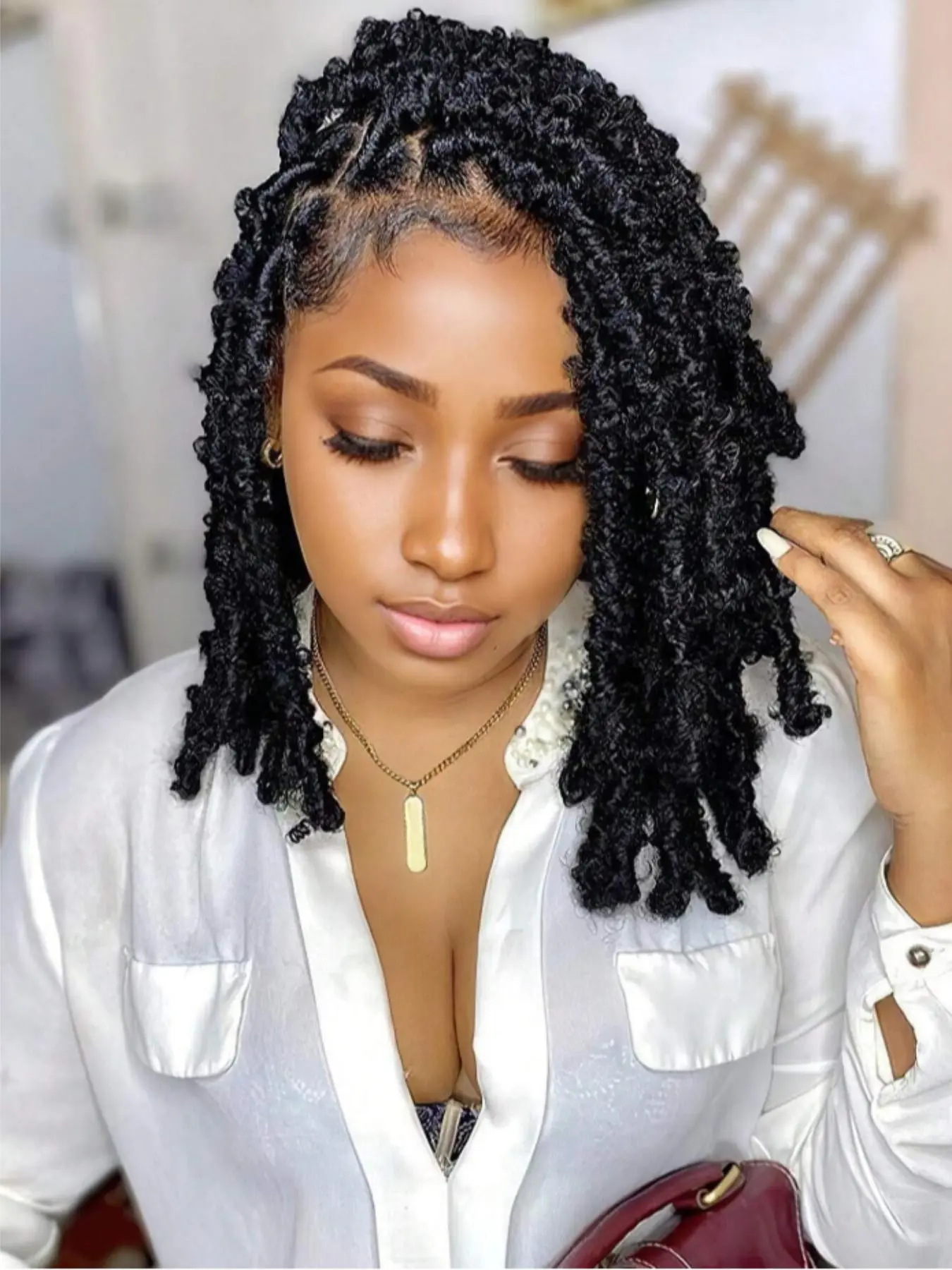 14 Inch Boho Locs Braided Wigs for Women, Bohemian Braided Wig, Natural Looking Locs Braided Wigs with Baby Hair, Full Lace Short Dreadlock Braided Wigs for Party Photography, Synthetic Curly Hair, Premium Synthetic Wigs, Artificial Wig, Boho Style Wigs