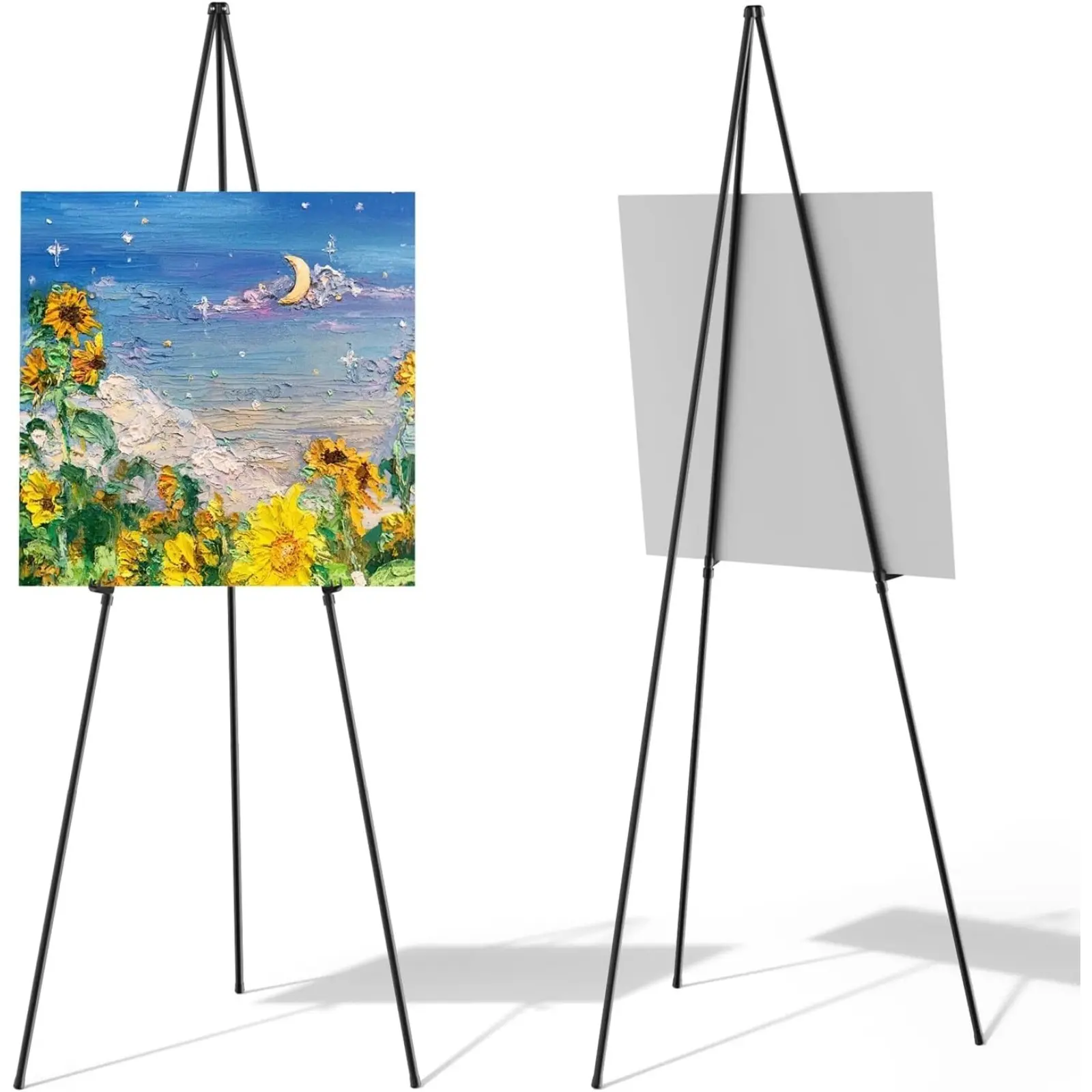 Adjustable Foldable Metal Tripod Easel Stand, Sliding Clip Floor Sign Holder with Anti-Slip Rubber Feet, Compact 37cm Storage Display Rack for Wedding Welcome Sign, Party Decor, Retail Poster, Art Canvas & Home Decor, Matte White & Black Optional
