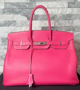 Pre-owned birkin leather tote bags Hermès 35 Candy Collection Rose Tyrien Epsom Palladium Hardware